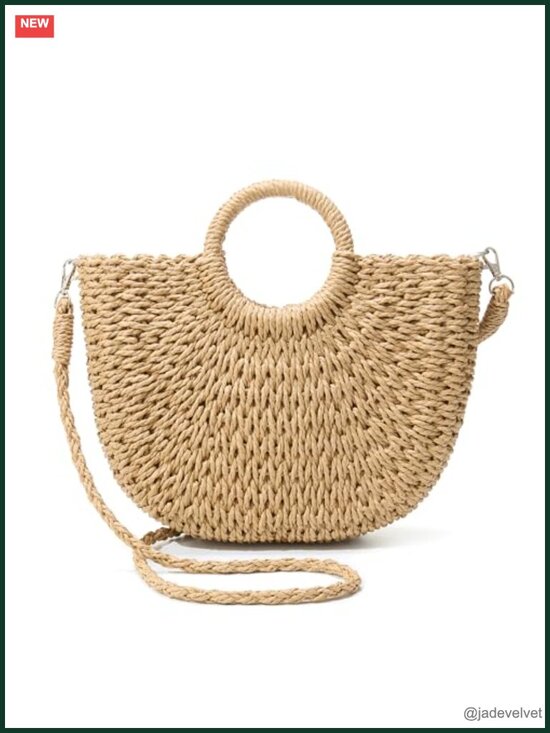 Handbags - Straw Beach Tote Bag with Crossbody Strap Handwoven Rattan Summer Travel Bag